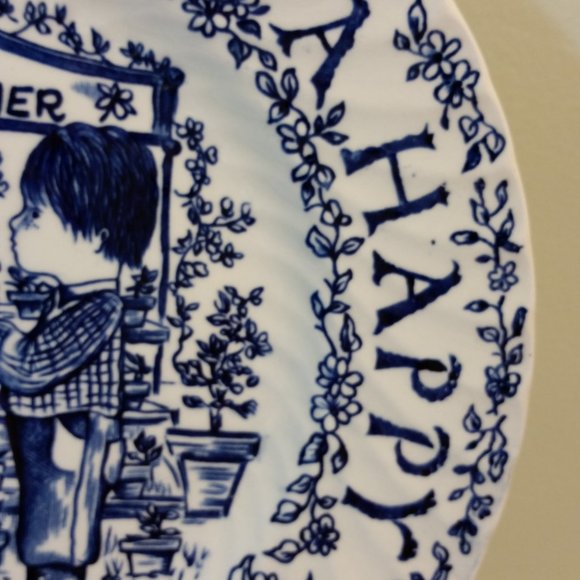 Vintage Royal Crownford Staffordshire Plate England Blue White Mother Happy Day - Picture 4 of 7